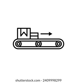 Production Conveyor System Line Icon. Industrial belt mechanism icon in black and white color.