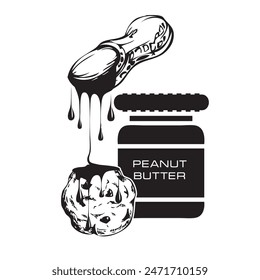 Producción de galletas utilizando mantequilla de maní. Ilustración vectorial