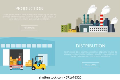 Production Distribution Banners Production Concept Flat Stock Vector ...