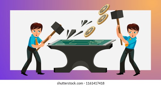 Production of Ethereum crypto currency flat poster