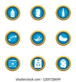 Production garbage icons set. Flat set of 9 production garbage vector icons for web isolated on white background