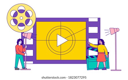 Production of high-quality video content abstract concept. Vector illustration