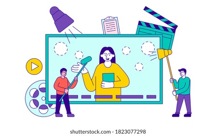 Production of high-quality video content abstract concept. Vector illustration