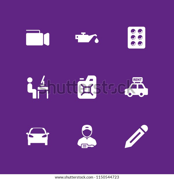 production icon. 9\
production set with blister, oil, edit and automobile vector icons\
for web and mobile\
app