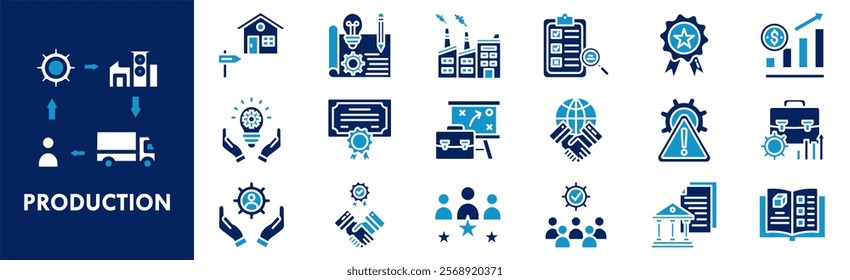 Production icon collection set. Containing design production, technology, industry, industrial