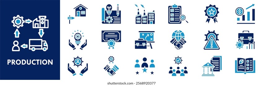 Production icon collection set. Containing design production, technology, industry, industrial