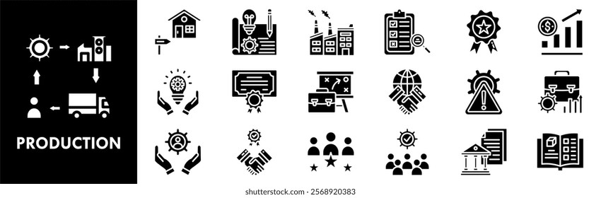 Production icon collection set. Containing design production, technology, industry, industrial