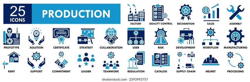Production icon collection set. Containing design production, technology, industry, industrial