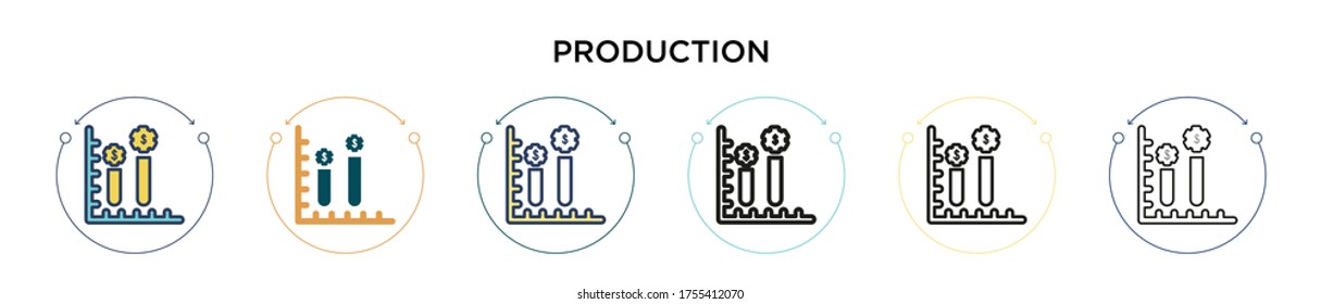 Production icon in filled, thin line, outline and stroke style. Vector illustration of two colored and black production vector icons designs can be used for mobile, ui, web