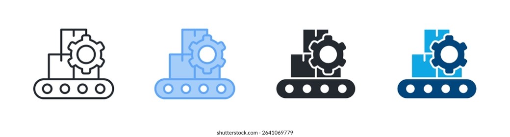 Production Icon Set Multiple Style. Design In Outline, Blue, Glyph, Dualtone