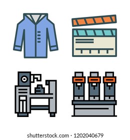 production icon set. vector set about coat, industrial robot and clapperboard icons set.