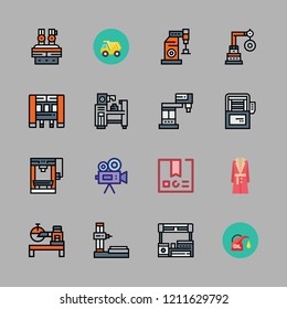 production icon set. vector set about industrial robot, package, oil and dump truck icons set.