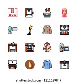 production icon set. vector set about industrial robot, oils, prothesis and coat icons set.
