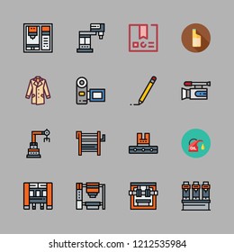 production icon set. vector set about oils, video camera, oil and camcorder icons set.