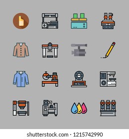production icon set. vector set about factory, oils, video camera and coat icons set.