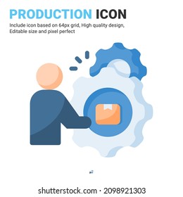 Production icon vector with flat color style isolated on white background. Vector illustration manufacture sign symbol icon concept for business, finance, industry, company, apps, web and project