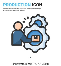 Production icon vector with outline color style isolated on white background. Vector illustration manufacture sign symbol icon concept for business, finance, industry, company, apps, web and project
