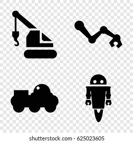 Production icons set. set of 4 production filled icons such as crane, robot