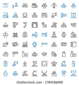 production icons set. Collection of production with industrial robot, robot, industry, milk, stage, gas, factory, camcorder, video camera. Editable and scalable production icons.