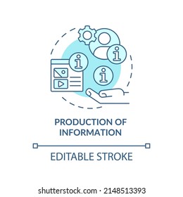 Production of information turquoise concept icon. Function of information industry abstract idea thin line illustration. Isolated outline drawing. Editable stroke. Arial, Myriad Pro-Bold fonts used