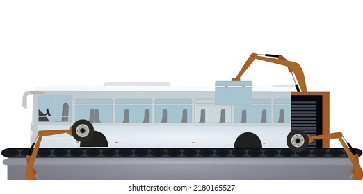 Production line for buses. vector