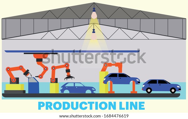production line car vector automatic assembly line\
vector flat design