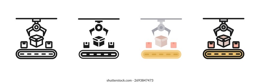 Paquete de iconos de línea de producción en varios estilos