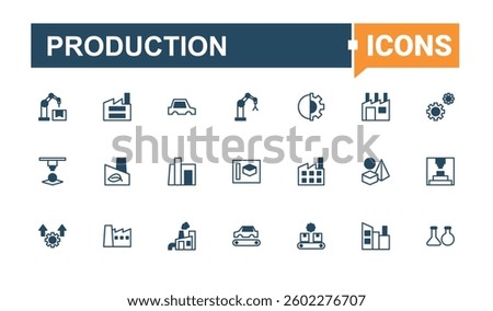 Production line icon set. Contains outline symbols like product, industry, engineer and more. Manufacturing related icon set. Minimalist vector collections. Vector line and solid icons.