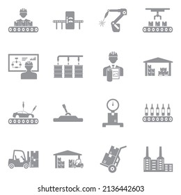 Iconos de línea de producción. Diseño plano gris. Ilustración vectorial.