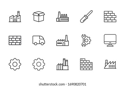 production line icons set. Stroke vector elements for trendy design. Simple pictograms for mobile concept and web apps. Vector line icons isolated on a white background. 