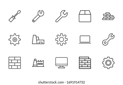 production line icons set. Stroke vector elements for trendy design. Simple pictograms for mobile concept and web apps. Vector line icons isolated on a white background. 