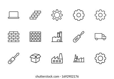 production line icons set. Stroke vector elements for trendy design. Simple pictograms for mobile concept and web apps. Vector line icons isolated on a white background. 