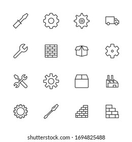 production line icons set. Stroke vector elements for trendy design. Simple pictograms for mobile concept and web apps. Vector line icons isolated on a white background. 