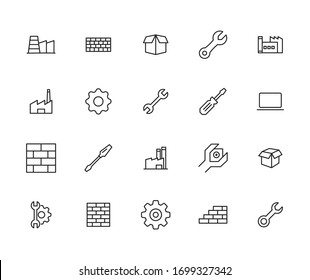 production line icons set. Stroke vector elements for trendy design. Simple pictograms for mobile concept and web apps. Vector line icons isolated on a white background. 