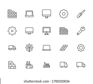 production line icons set. Stroke vector elements for trendy design. Simple pictograms for mobile concept and web apps. Vector line icons isolated on a white background. 