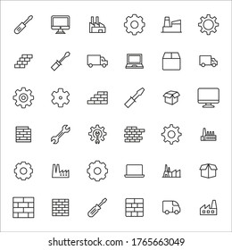 production line icons set. Stroke vector elements for trendy design. Simple pictograms for mobile concept and web apps. Vector line icons isolated on a white background. 