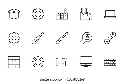 Production line icons set. Stroke vector elements for trendy design. Simple pictograms for mobile concept and web apps. Vector line icons isolated on a white background.