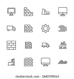 Conjunto de iconos de línea de producción. Elementos vectores de trazo para el diseño de moda. Pictogramas simples para concepto móvil y aplicaciones web. Iconos de línea de vectores aislados en un fondo blanco.