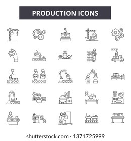 Production line icons, signs set, vector. Production outline concept, illustration: production,industry,technology,design