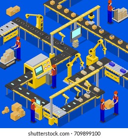 Isometric Industrial Factory Automated Line Packaging Stock Vector ...