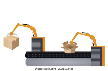 Production line and robotic hand. vector