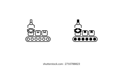 Línea de producción conjunto icono con fondo blanco Vector Ilustración de stock