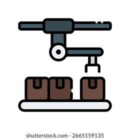 Vetor de Linha de Produção para Fluxo de Montagem Automatizado, Ícone do trabalhador e do transportador, processo de fabricação de alto volume