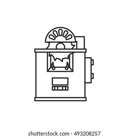 production machine . device with a circular saw , vector linear illustration