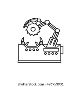 production machine, linear icon. machine with a circular saw, vector line illustration