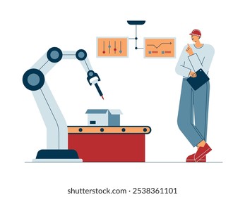 Configuração de máquina de produção para maximizar o desempenho, ilustração de vetor industrial