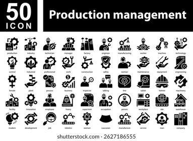 Production Management Icon Collection Set. Glyph Vector Style