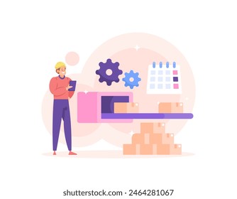 production management. Manage production equipment and supervise the production process. carry out planning and control. set a product manufacturing schedule. illustration concept design. graphic 