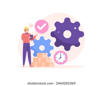 production management. Supervise and determine time for production. carry out planning, control, supervision of the production process. illustration concept design. graphic elements