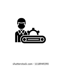 Production manager black icon concept. Production manager flat  vector symbol, sign, illustration.
